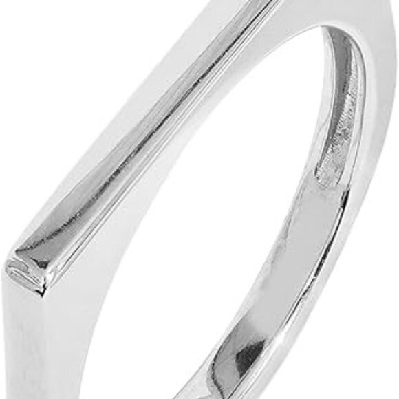 14K Gold Plated Sterling Silver Bar Ring - Rhodium - Picture 2 of 5